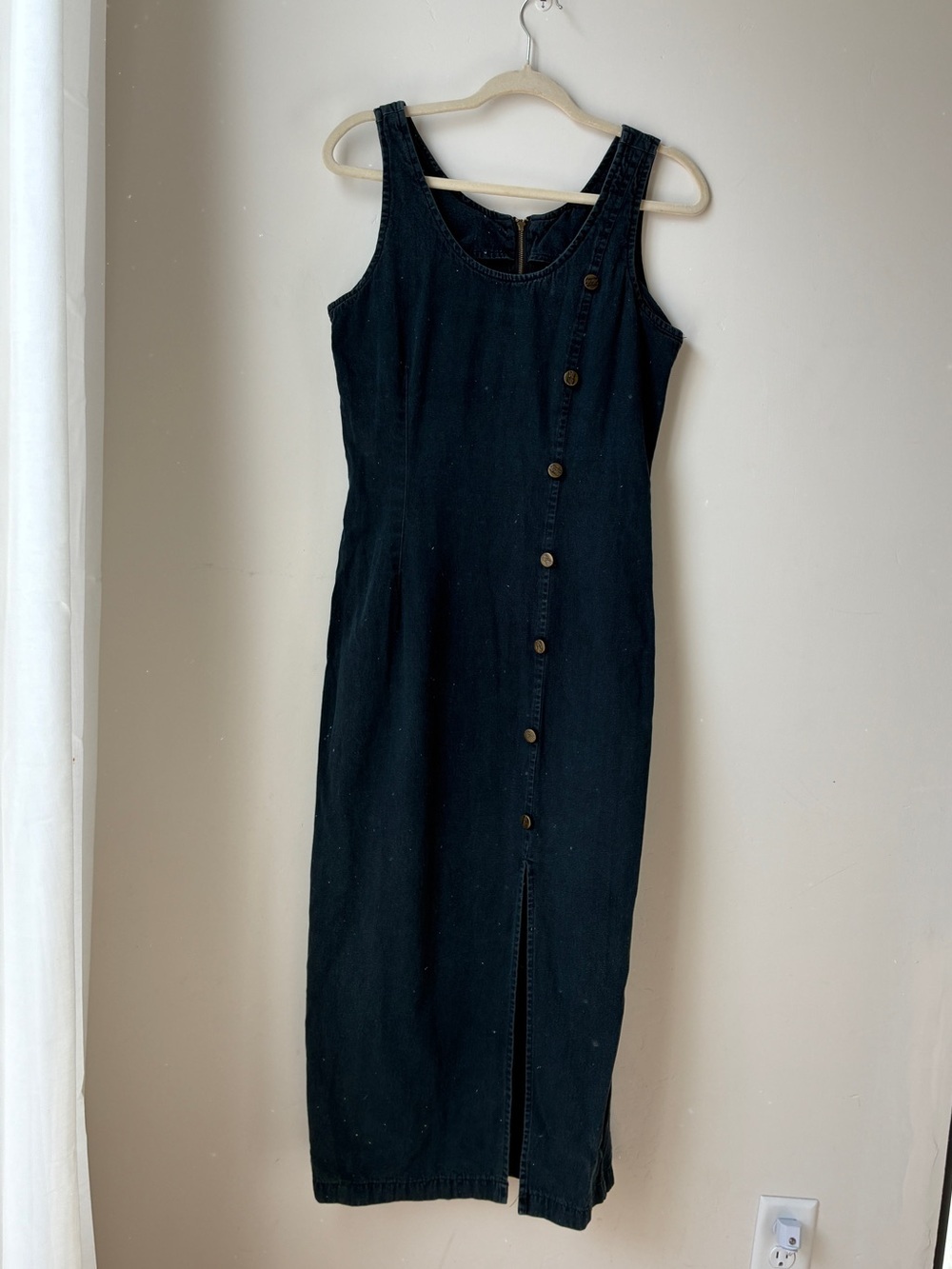 Vintage Black Button-Front Maxi Dress